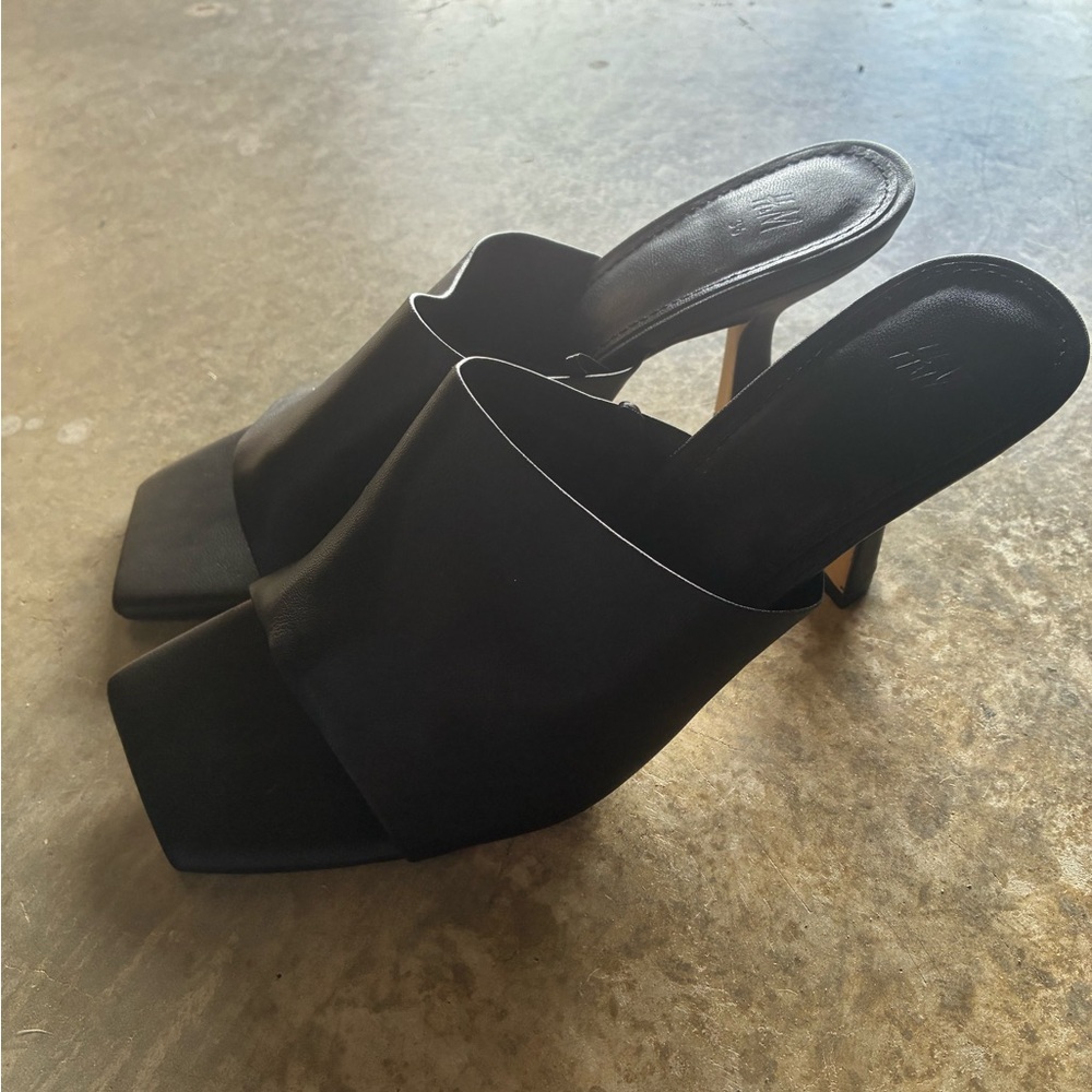 Black Leather Open-Toe kitten heel Mule size 6 - Picture 3 of 7